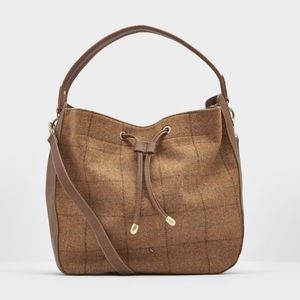 NWT- JOULES Beau Tweed Hobo Bag - Tan Check